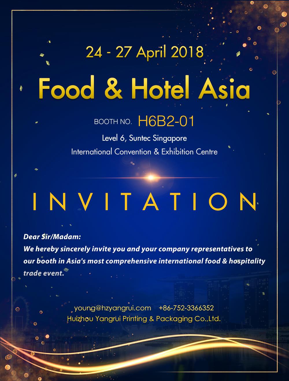 Yangrui bude podieľať jedlo & Hotel Asia 24 – 27. apríl, 2018
